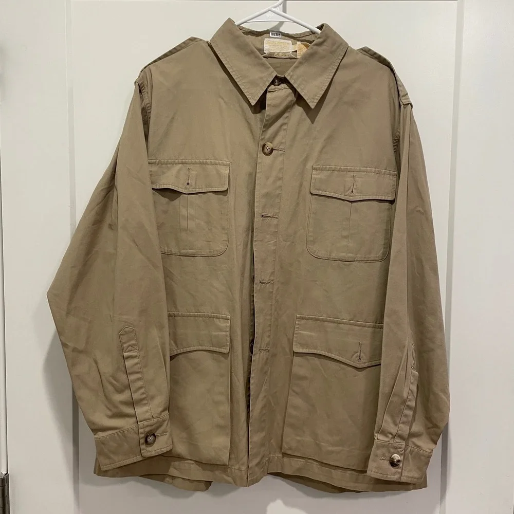 Brooks Brothers Vintage Trailcloth Safari Jacket 42S Khaki Tan Cotton Field Coat